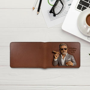 Whiskey & Cigar - Personalized Whisky Leather Wallet
