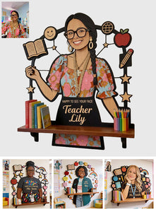 Happy To See Your Face - Personalized Teacher Wooden Floating Shelf