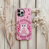 Coque de téléphone personnalisée avec un adorable fantôme et un message de sensibilisation au cancer du sein - Coque de téléphone imprimée intégralement pour la sensibilisation au cancer du sein