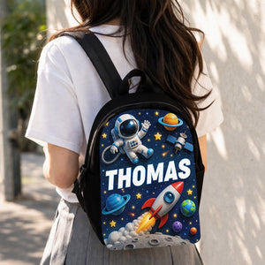 Back To School Gift, Astronaut Theme - Personalized Kid Changeable Leather Patch Backpack
