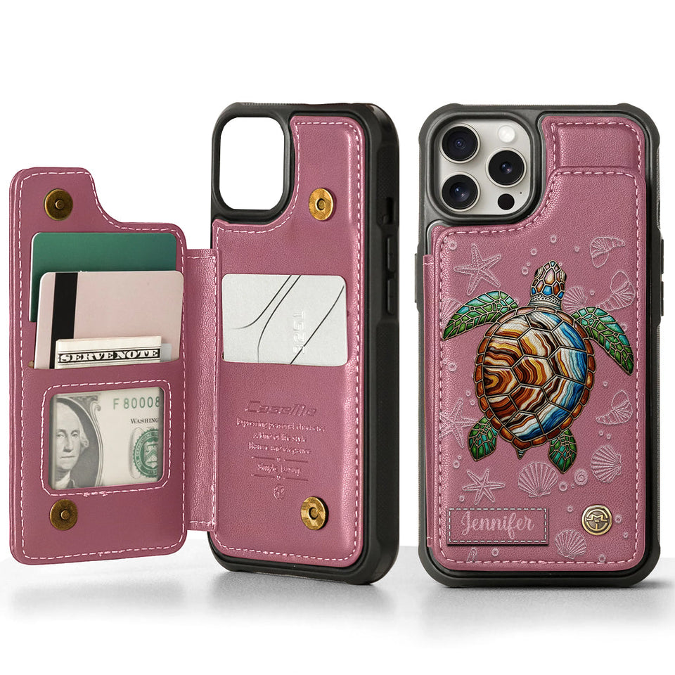 Turtle And The Sea - Personalized Turtle Wallet Phone Case