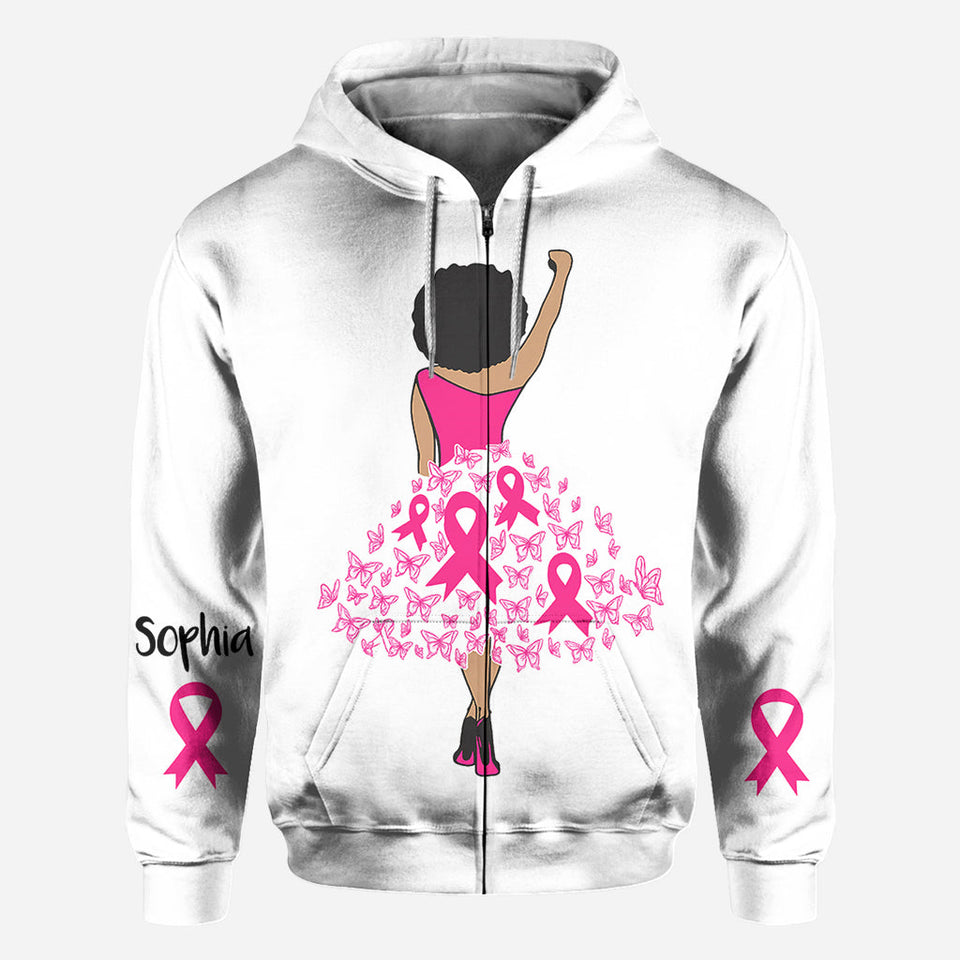 Black Woman Strength Pink Ribbon - Personalized Breast Cancer Awareness All Over Shirt