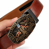 Never Forget - Personalized Patriot Leather Belt With Shaped Buckle