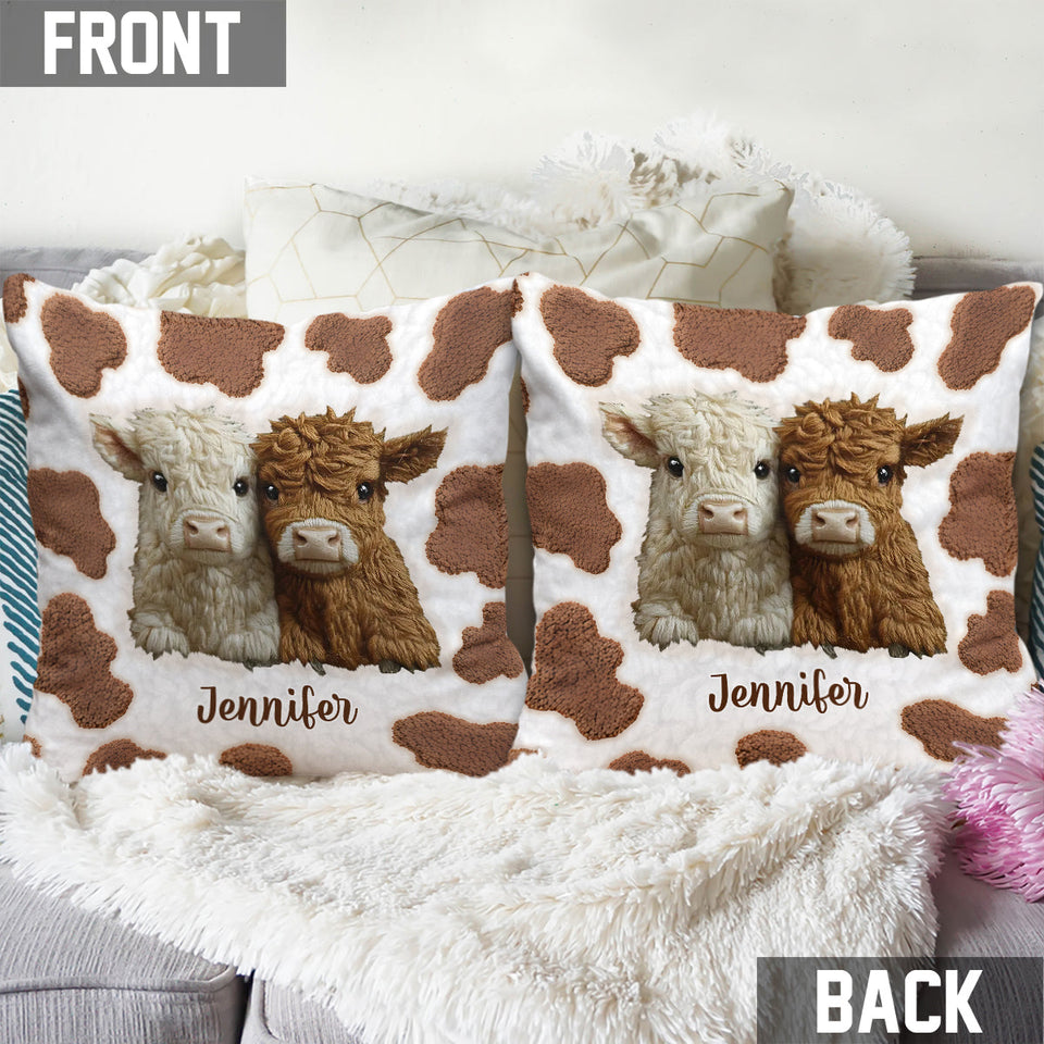 Adorable Highland Cows - Personalized Highland Cow Throw Pillow