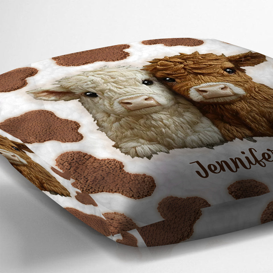 Adorable Highland Cows - Personalized Highland Cow Throw Pillow