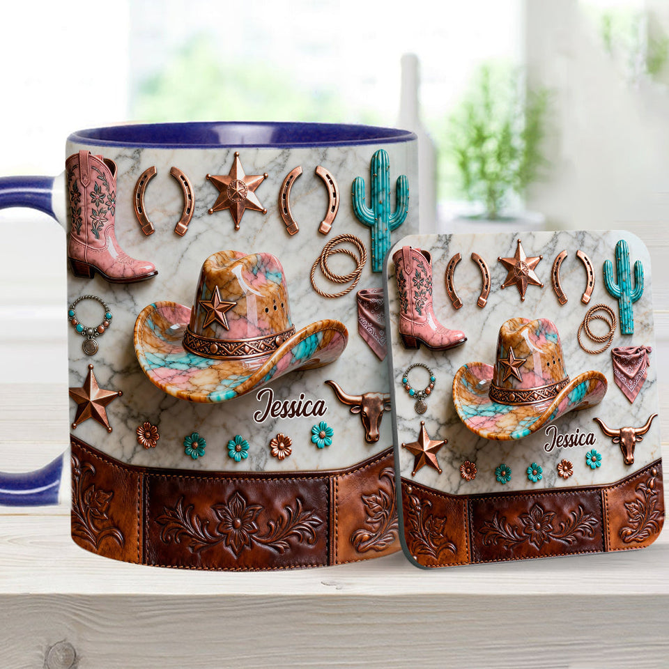 Strong Cowgirl - Personalized Cowgirl Accent Mug & Coaster