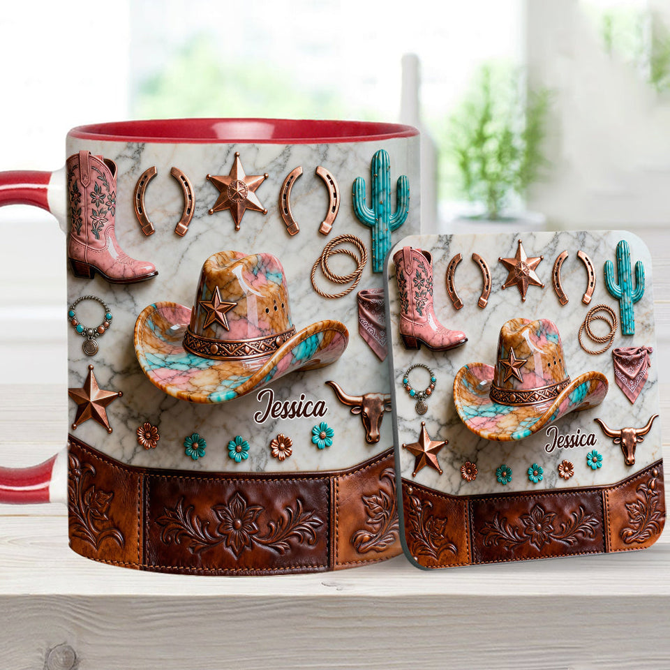 Strong Cowgirl - Personalized Cowgirl Accent Mug & Coaster