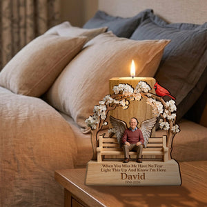 When You Miss Me Light This Up - Personalized Memorial Custom Shape Wooden Candle Holder