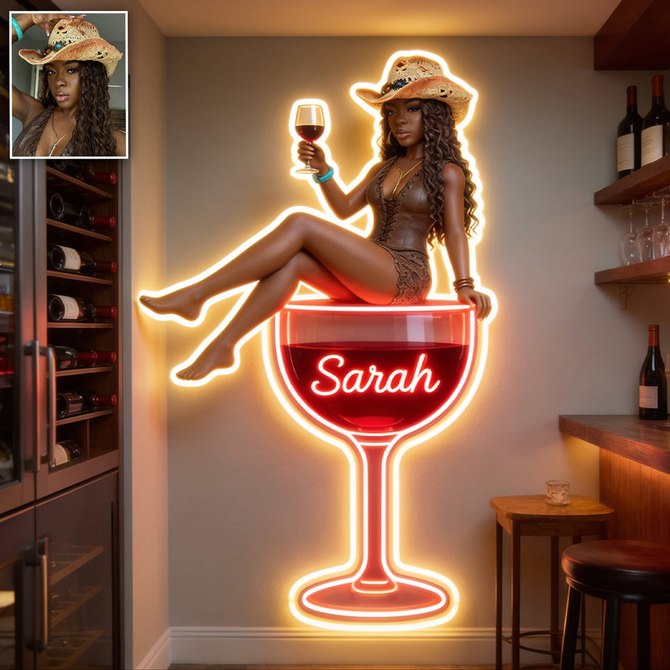 Custom Any Photo Drinking Corner - Personalized Wine Neon LED Light Sign