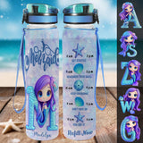 Cute Mermaid Alphabet Letter Custom Name - Personalized Mermaid Water Tracker Bottle