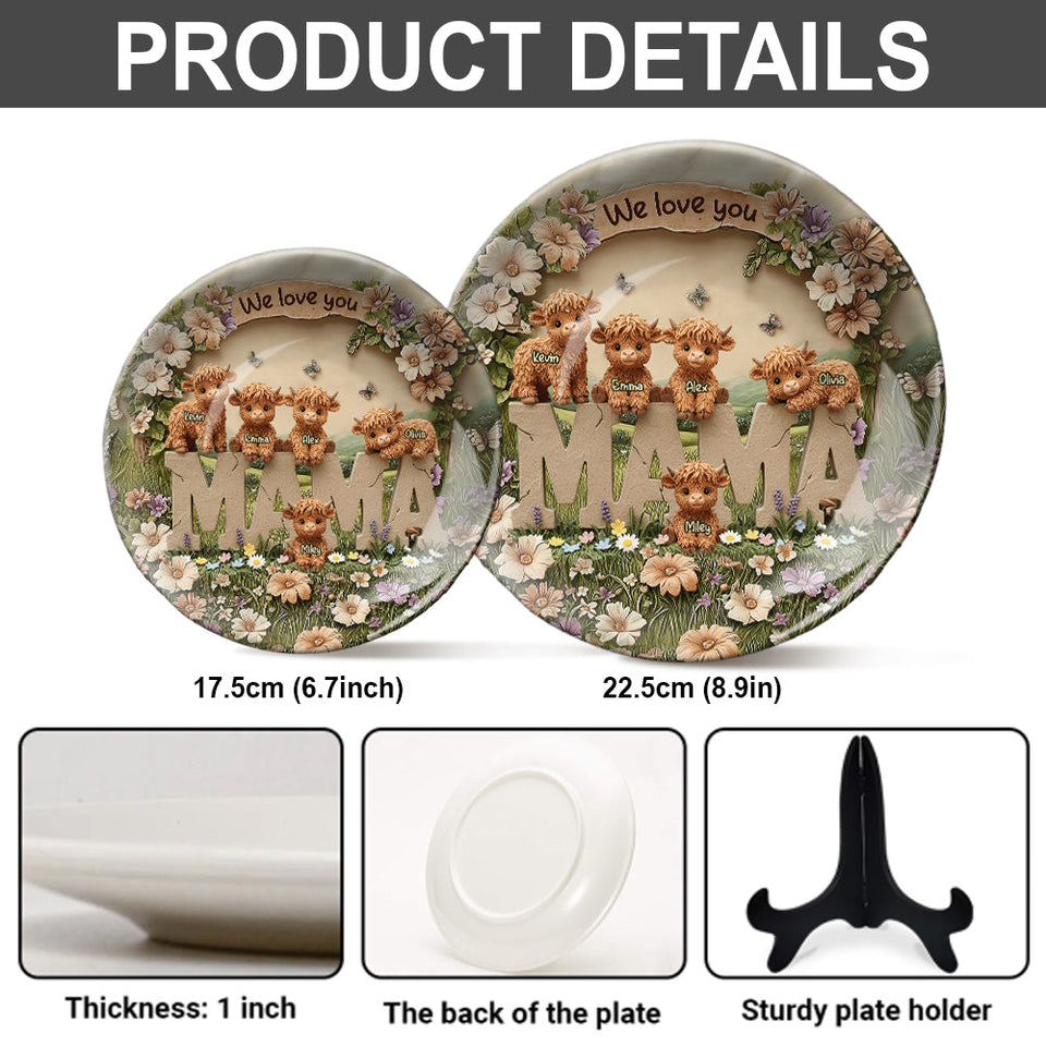 Cute Highland Cow Mama - Personalized Mother Ceramic Round Plate
