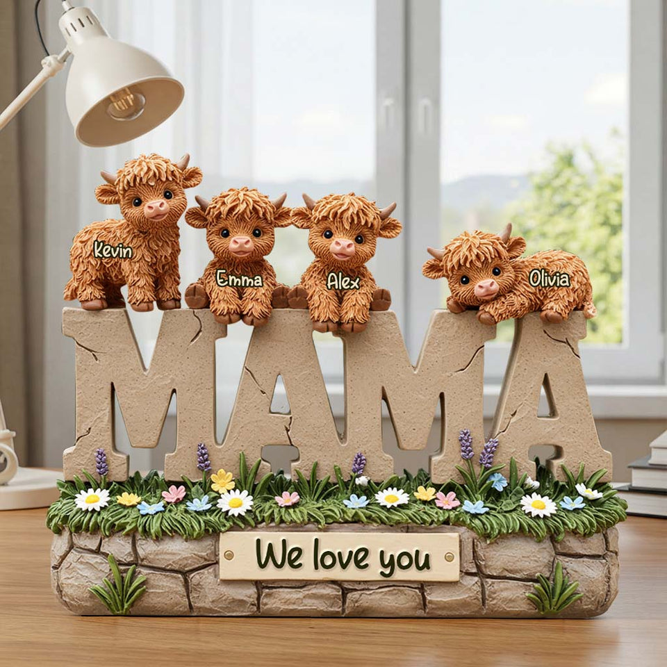 Cute Highland Cow Mama - Personalized Mother Custom Shaped Acrylic Plaque