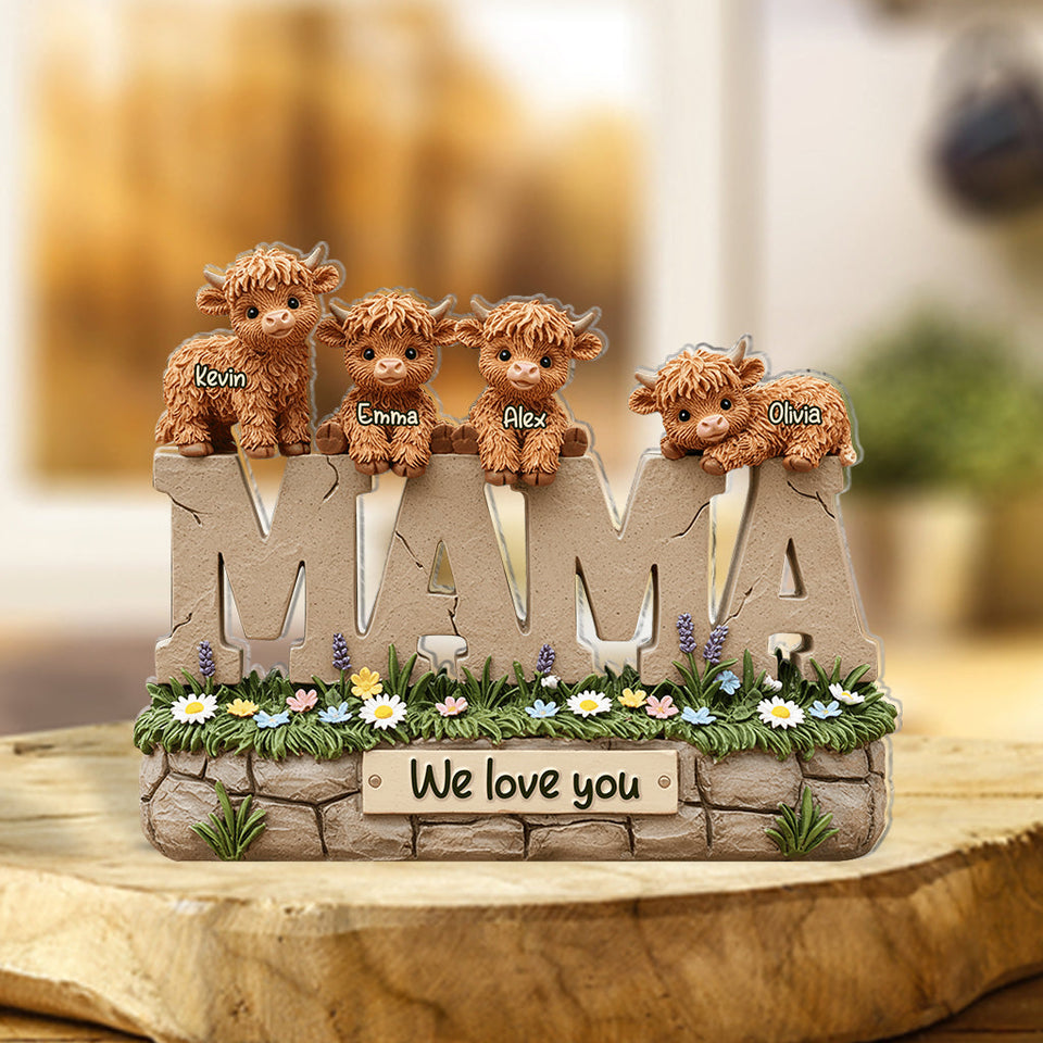 Cute Highland Cow Mama - Personalized Mother Custom Shaped Acrylic Plaque