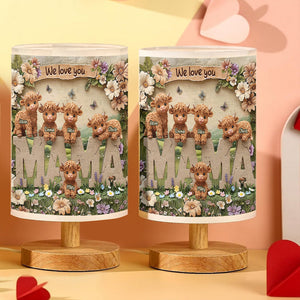 Cute Highland Cow Mama - Personalized Mother Table Lamp with Wood Base