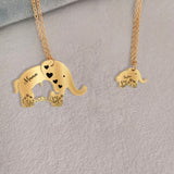 Cute Foral Elephant Mom & Child Necklace - Personalized Mother Matching Pendant Necklace