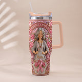 Hope Strength Love - Personalized Breast Cancer Awareness Tumbler With Plush Charm