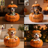 Boo Buddy Pumpkin - Personalized Dog Custom Shape Wooden Candle Holder