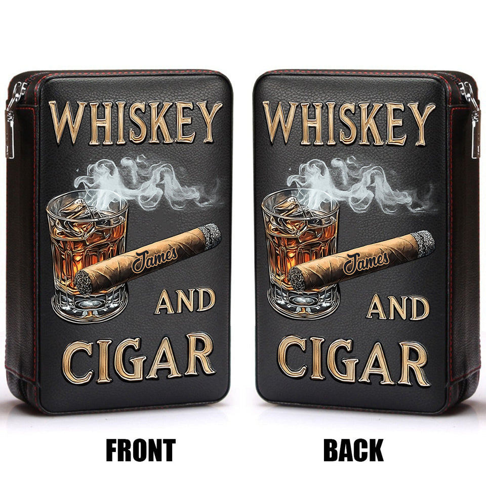 Whiskey And Cigar - Personalized Whisky Travel Cigar Humidor Case