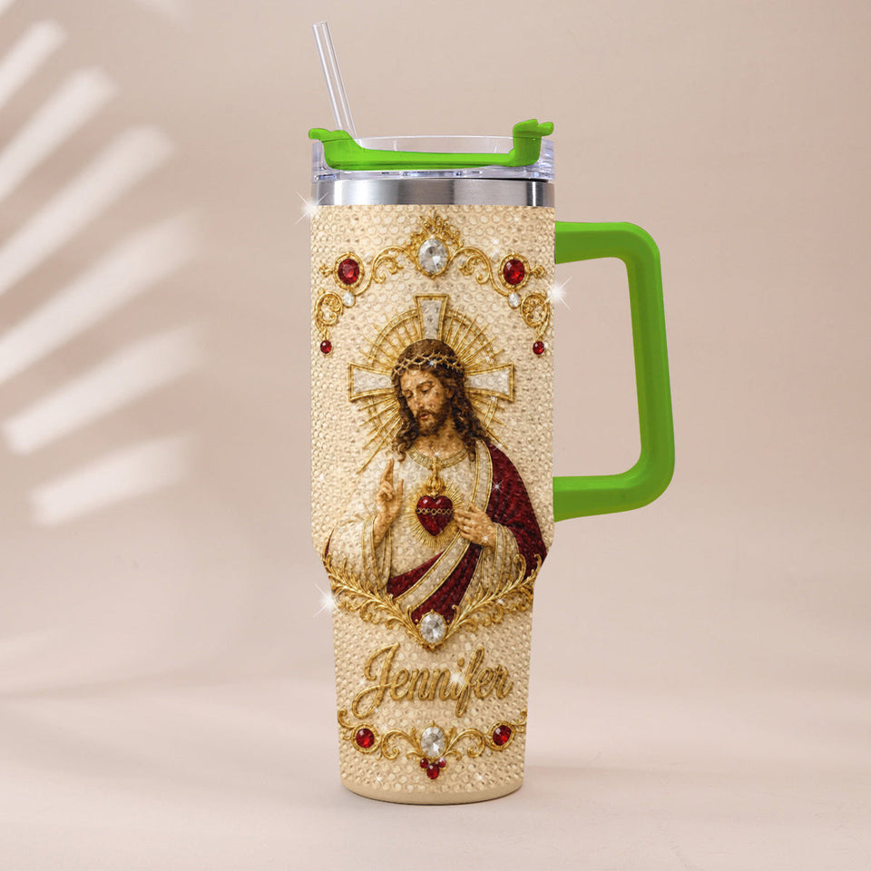 God Bless You - Personalized Christian Rhinestone Tumbler With Handle