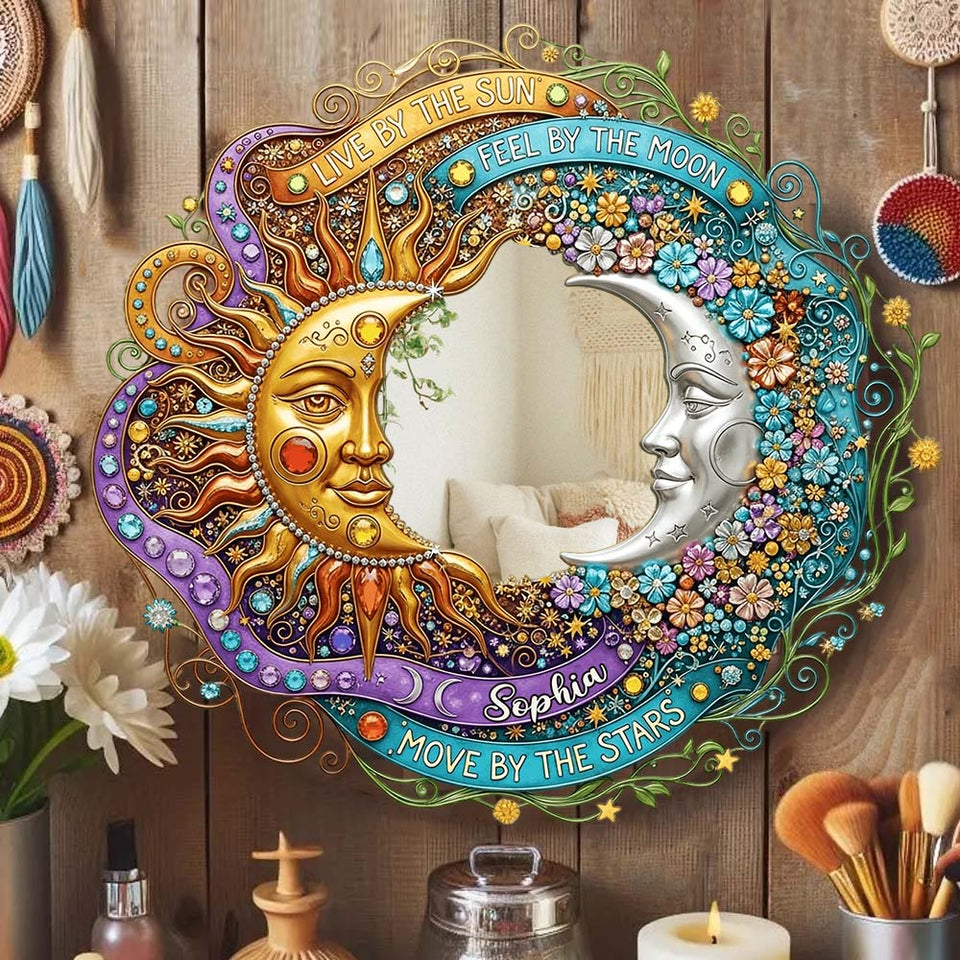 Live By The Sun, Feel By The Moon - Personalized Hippie Wall Hanging Mirror