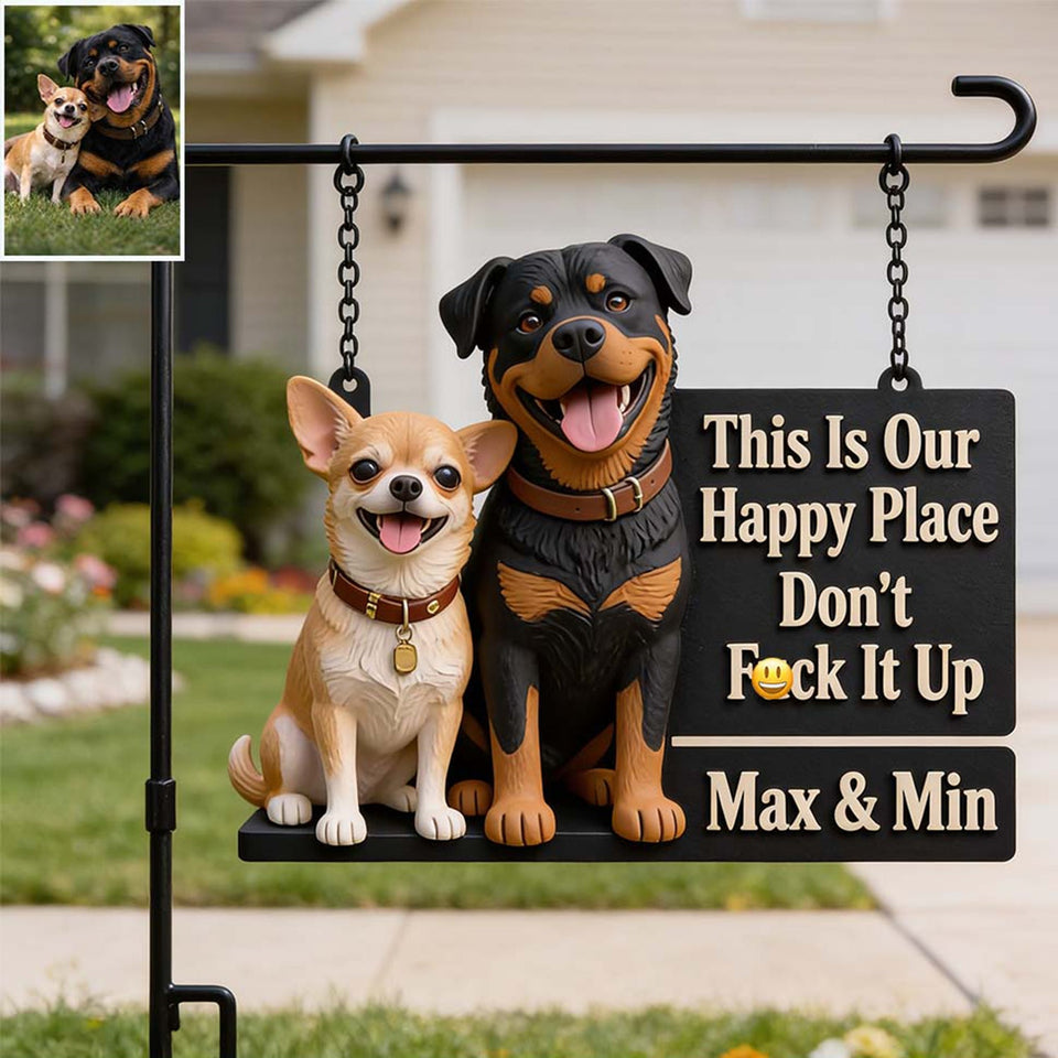 Happy Place - Personalized Dog Wood Sign With Stake