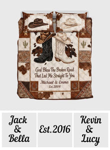 God Bless The Broken Road - Personalized Western Outfit Quilt Set
