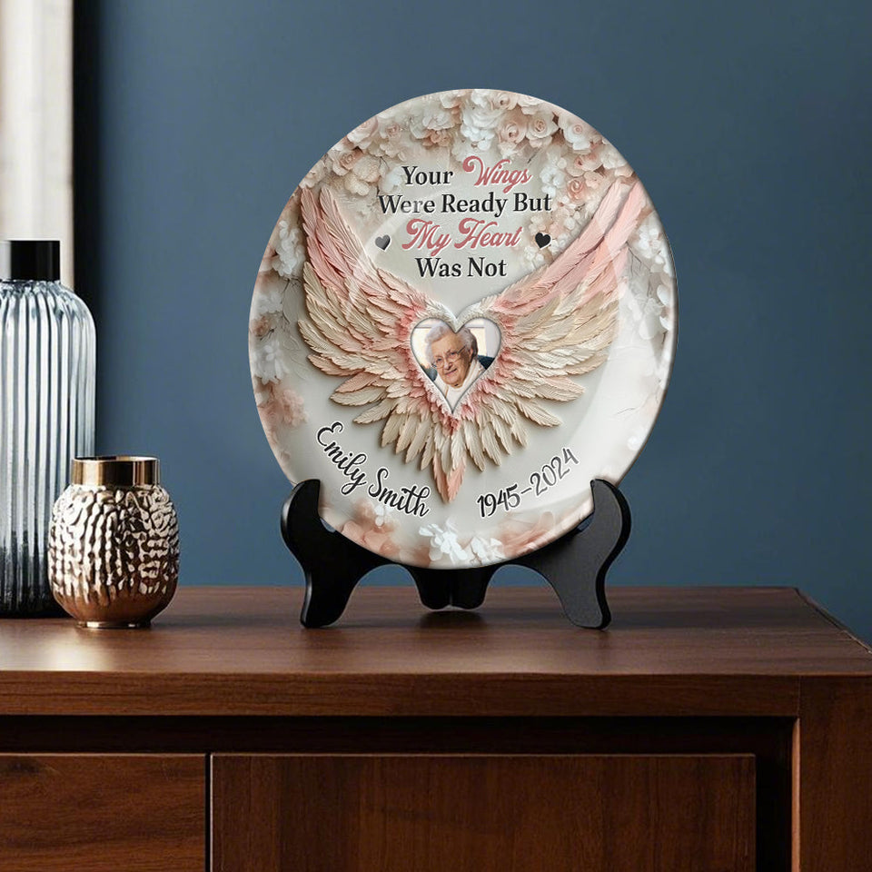 Tes ailes étaient prêtes, mais mon cœur ne l'était pas - Assiette ronde commémorative personnalisée en céramique