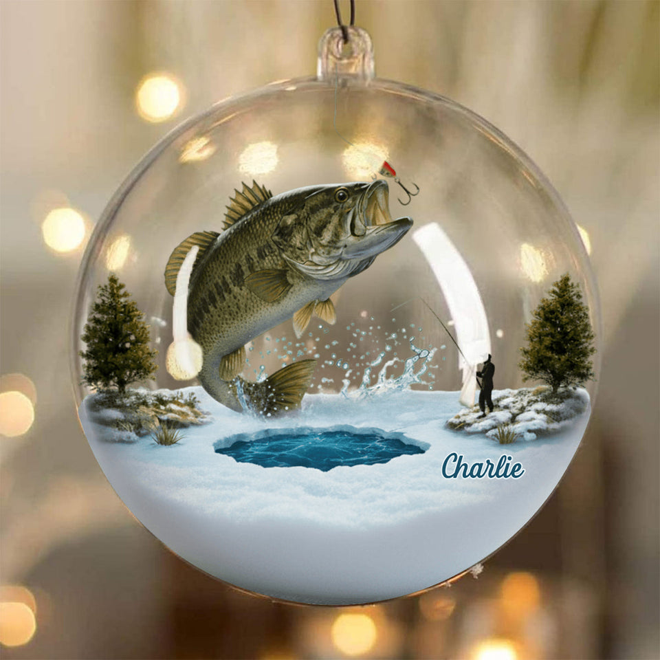 Merry Fishmas - Personalized Fishing Snow Globe Ornament With Bow