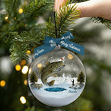 Merry Fishmas - Personalized Fishing Snow Globe Ornament With Bow