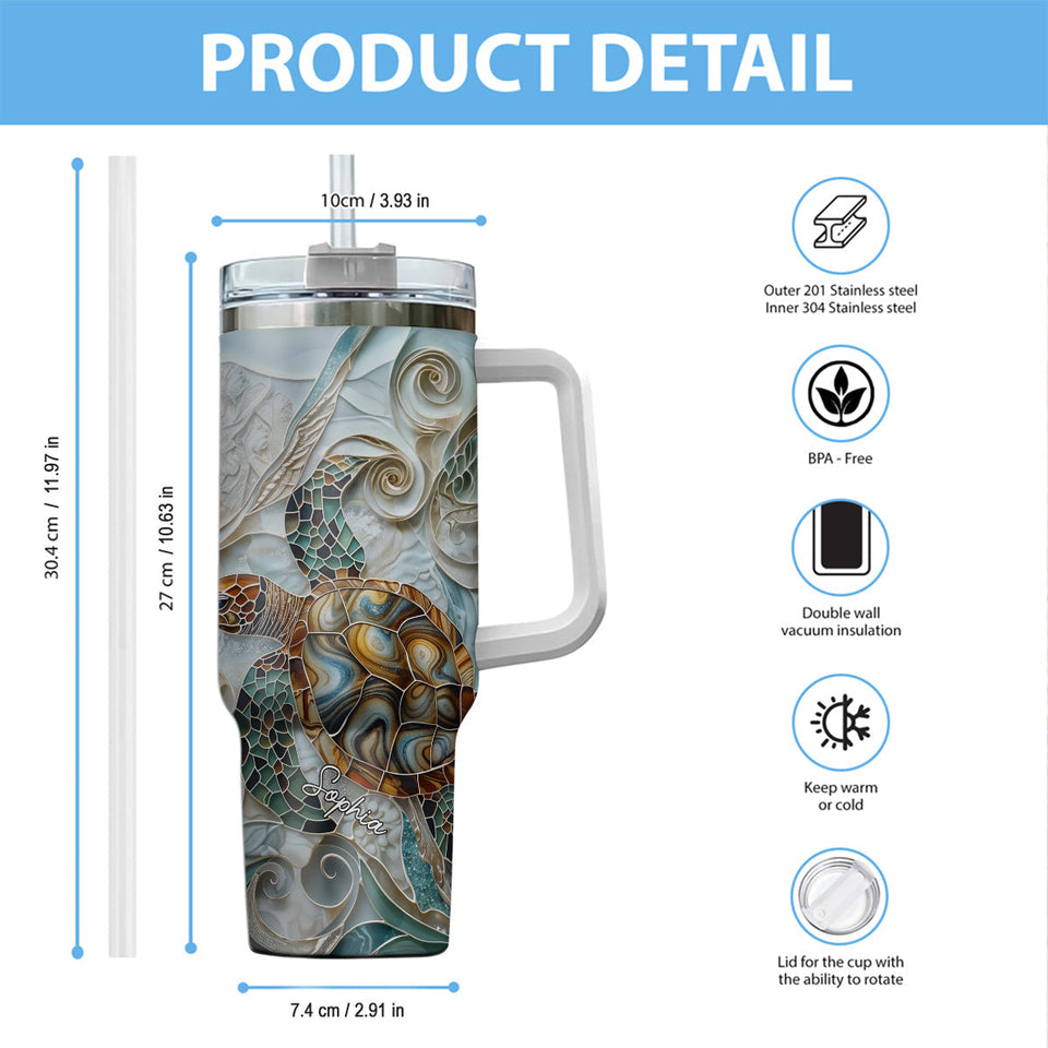 Love Turtles - Personalized Turtle Tumbler With Handle
