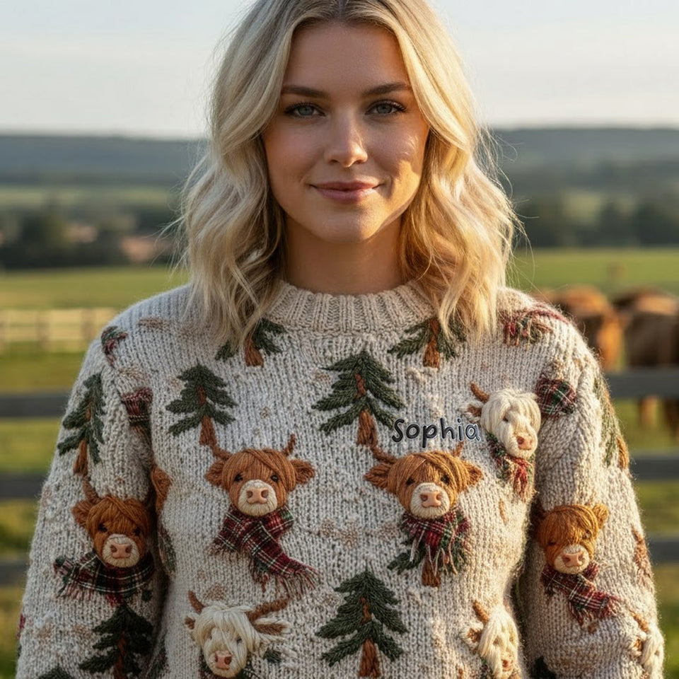 Love Highland Cow - Personalized Highland Cow Ugly Sweater
