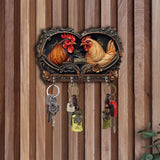 An Old Rooster & His Cute Chick - Personalized Chicken Custom Shaped Key Rack
