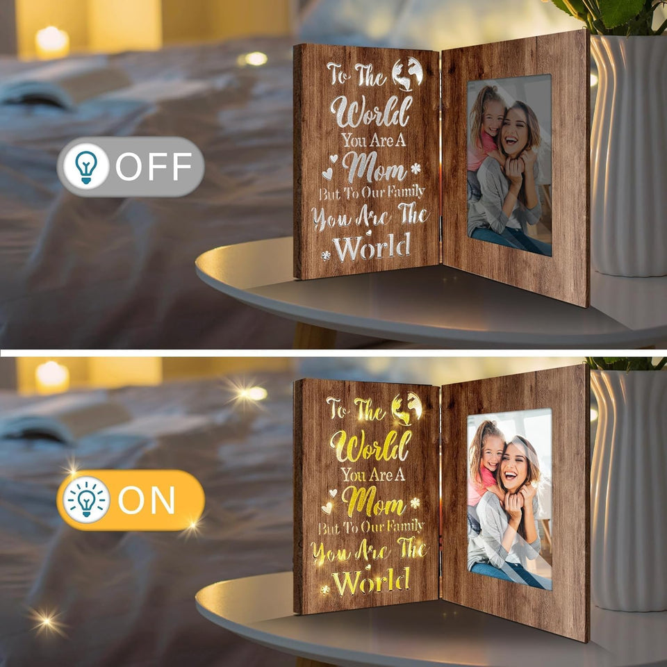 Mom You Are The World - Personalized Mother Foldable Photo Frame With Light