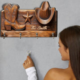 Rustic Cowgirl Hat & Boots - Personalized Cowgirl Custom Shaped Key Rack