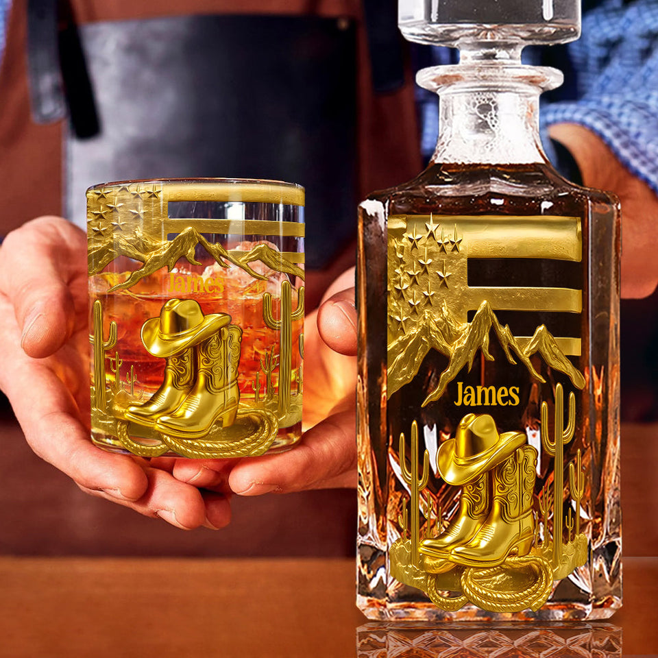 Cowboy Boots - Personalized Western Outfit Whiskey Decanter Set