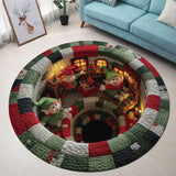 Elf Workshop Portal Quilted Round Mat - Christmas Round Rug
