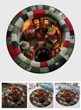 Elf Workshop Portal Quilted Round Mat - Christmas Round Rug