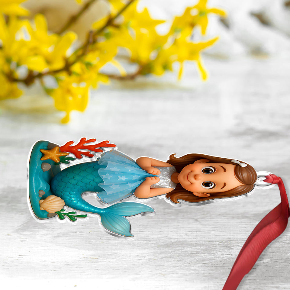 Custom From Any Photo, Gift For Mermaid Loving Girls - Personalized Kid Custom Shaped Ornament