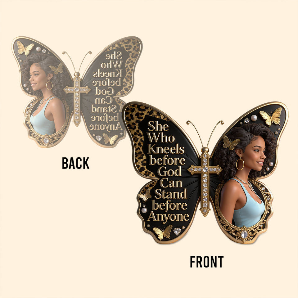 She Who Kneels Before God Can Stand Before Anyone - Personalized African American Custom Shaped Acrylic Plaque