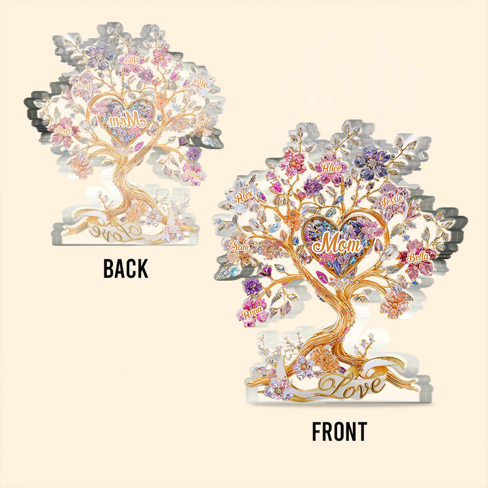 Love Mom - Tree Hearts And Flower - Personalized Mother Custom Shaped Acrylic Plaque
