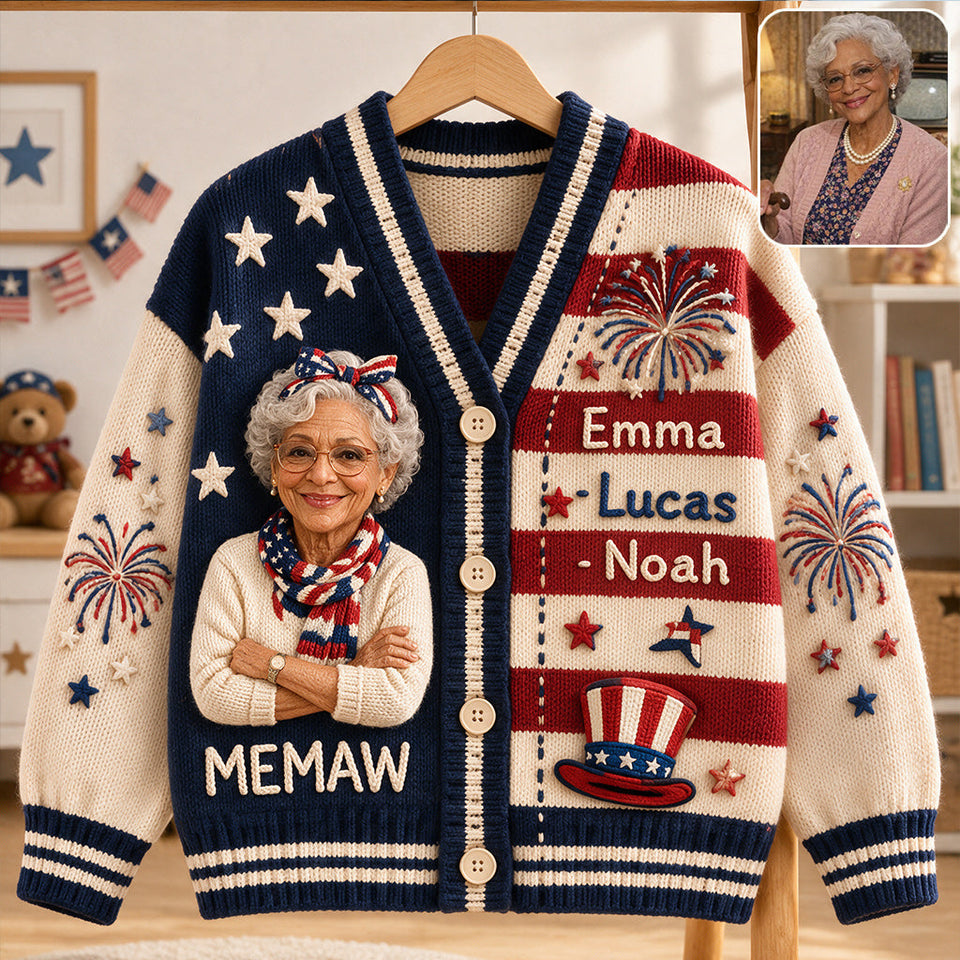 Any Photo Gift For Nana, Mother - Personalized Grandma Cardigan Sweater