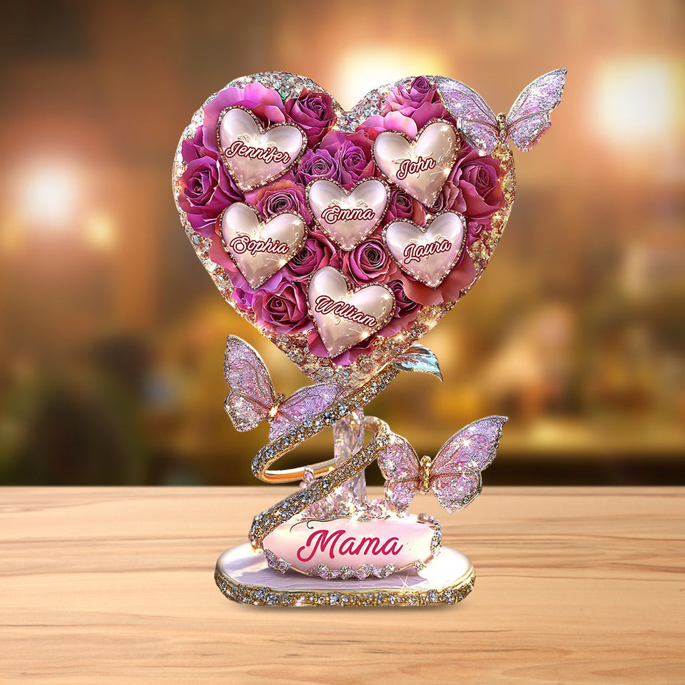 Mama Heart - Personalized Mother Custom Shaped Acrylic Plaque