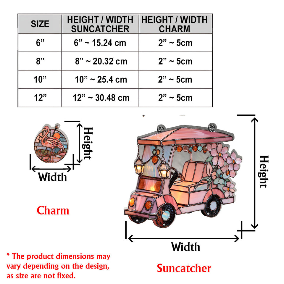 Golf Cart - Personalized Golf Window Hanging Suncatcher With Charms