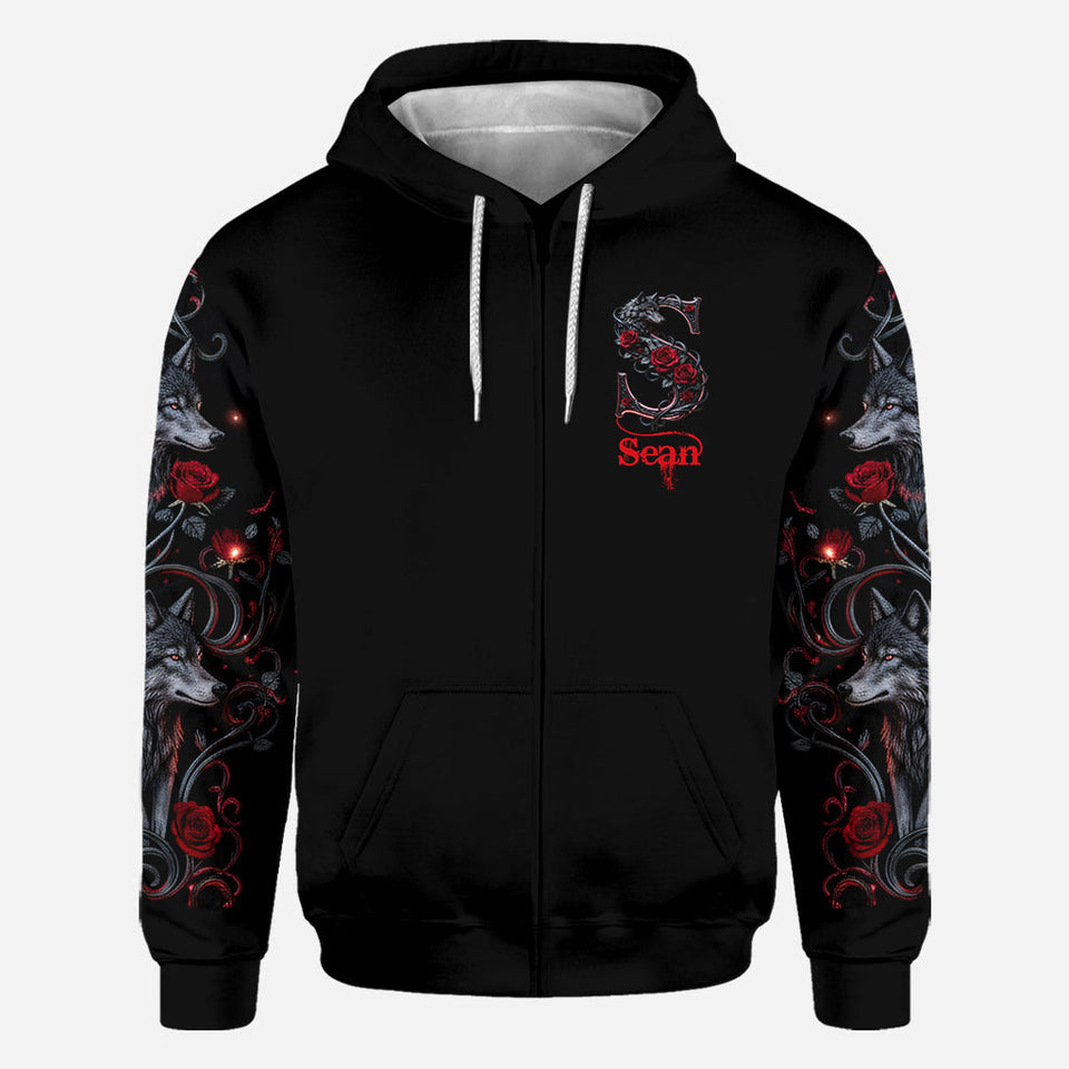 Wolf And Roses, Initial Customize - Personalized Wolf All Over Shirt