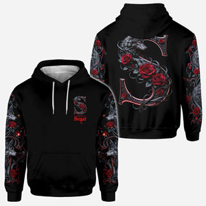 Wolf And Roses, Initial Customize - Personalized Wolf All Over Shirt