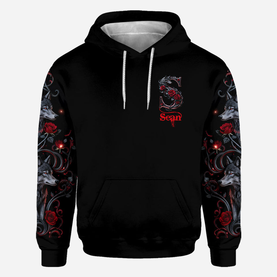 Wolf And Roses, Initial Customize - Personalized Wolf All Over Shirt