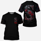 Wolf And Roses, Initial Customize - Personalized Wolf All Over Shirt