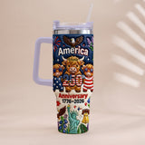 Cute Highland Cow America 250th Anniversary - Personalized Highland Cow Tumbler With Handle