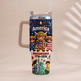 Cute Highland Cow America 250th Anniversary - Personalized Highland Cow Tumbler With Handle