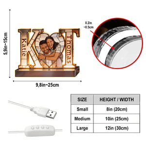 Custom From Photo, Initial Letters And Heart - Personalized Couple Acrylic LED Night Light